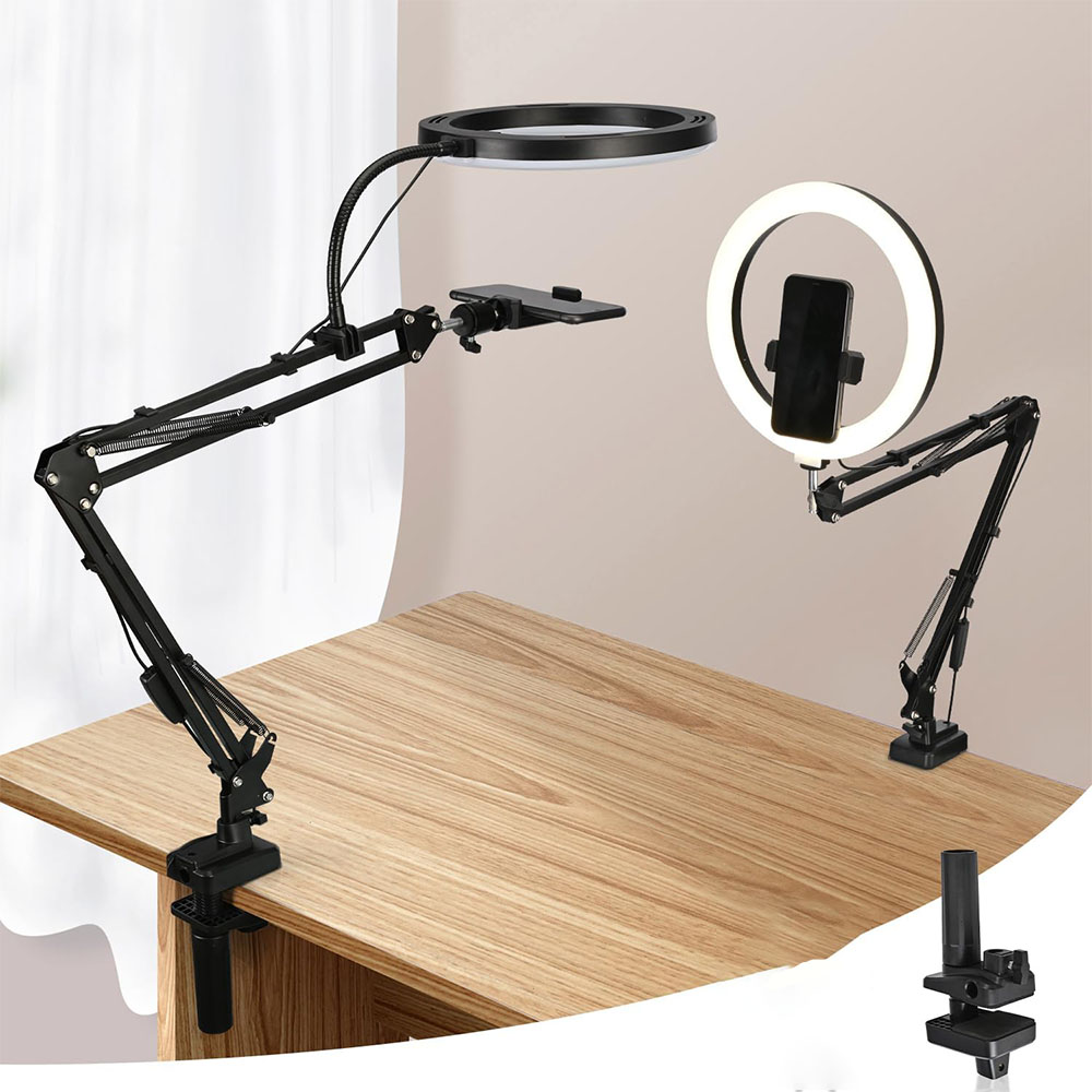 ضوء حلقة مع حامل وحامل هاتف، ض - مراجعة Photography Video Lighting Kit With Adjustable Tripod Stand وسعره