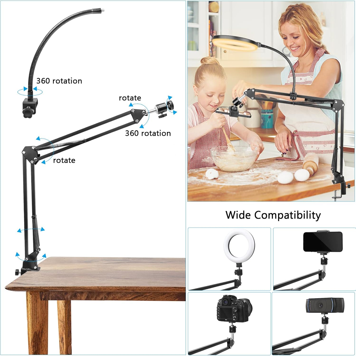 ضوء حلقة مع حامل وحامل هاتف، ض - مراجعة Photography Video Lighting Kit With Adjustable Tripod Stand وسعره