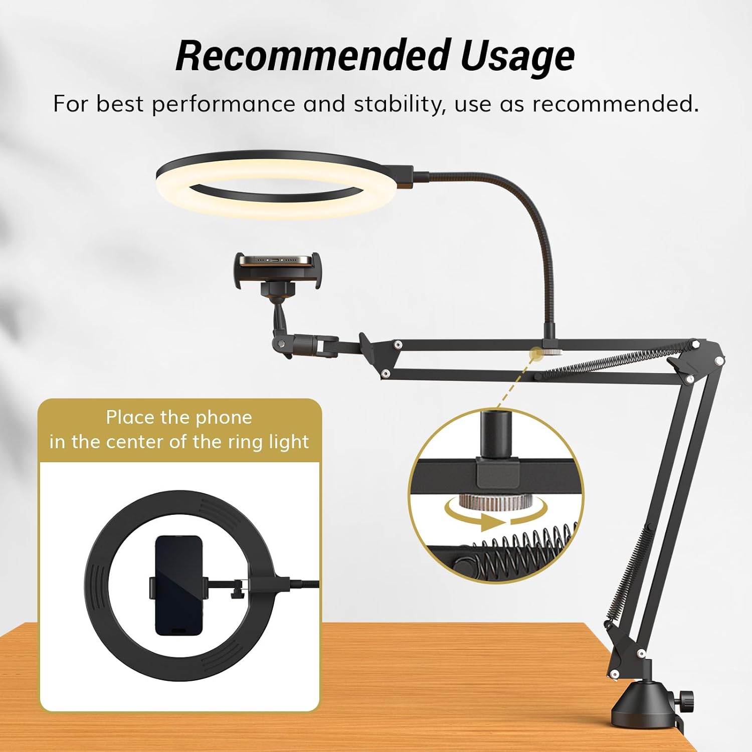 ضوء حلقة مع حامل وحامل هاتف، ض - مراجعة Photography Video Lighting Kit With Adjustable Tripod Stand وسعره